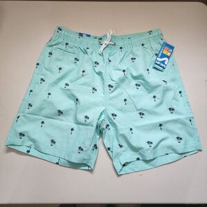 Surf Style Swim Shorts Mens Large Blue Embroidered  Palm Trees Beach Vacation